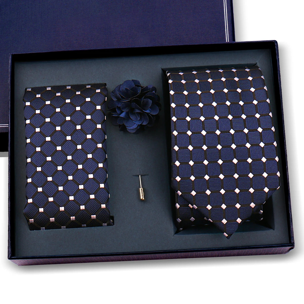 Elegant Ties For Men Classic Paisly Neck Tie Pocket Square Brooch Set With Gift Box Mens Business Wedding Suit Accessories