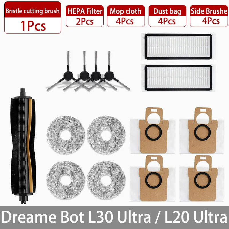 Dreame Bot L30 Ultra L20 Ultra Robot Vacuum Spare Parts Consumables Main Side Brush Hepa Filter Mop Cloth Dust Bag Accessories