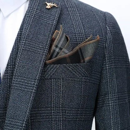 Linen Suit (Blazer+ Vest+Pants) Men's Fashion Hosts British Style Work Business Wedding Casual Art Style Elegant Gentleman Suit