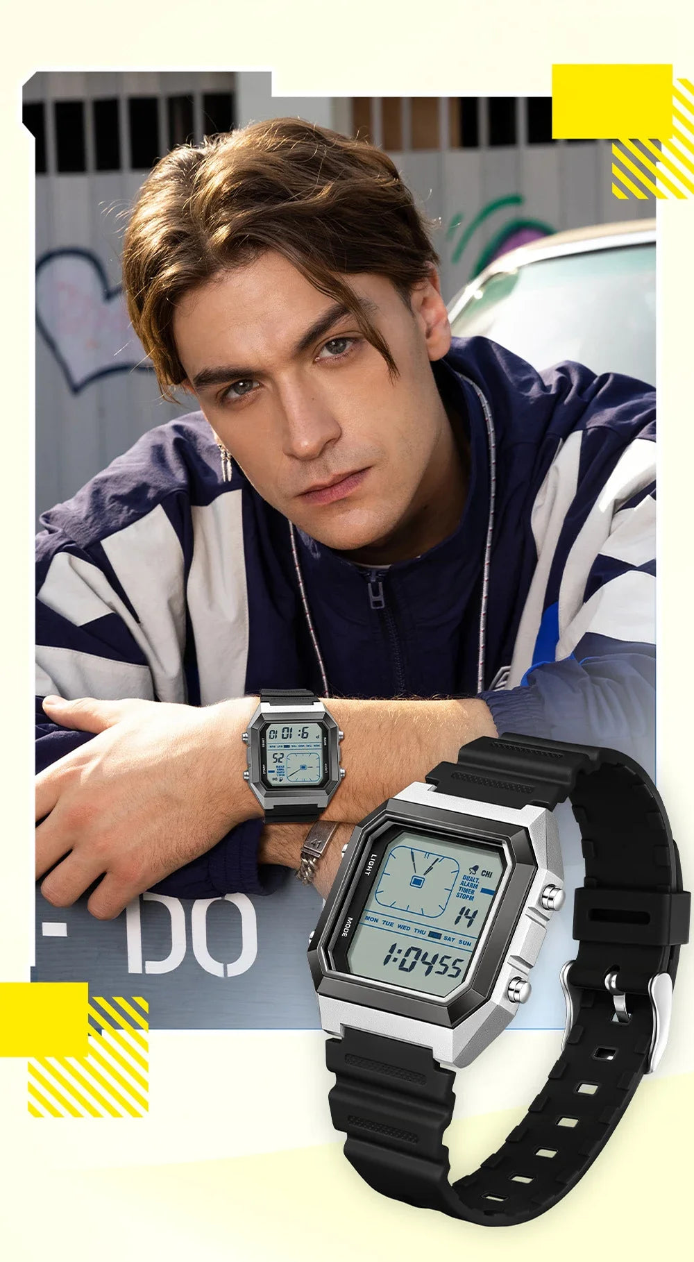 SANDA 6307 Casual Men's LED Electronic Watch Waterproof Sports Alarm Clock Multi functional Student Fashion Electronic Watch