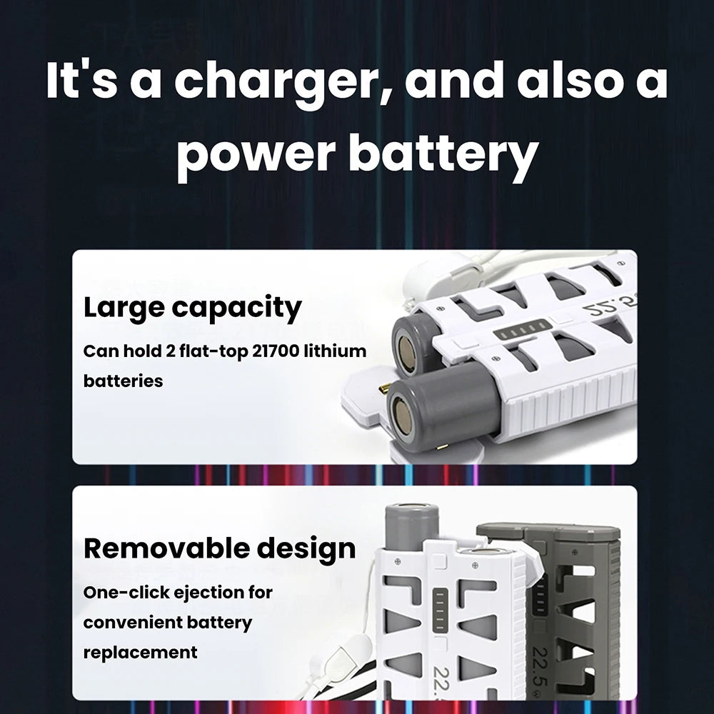 2x 21700 Power Bank Box DIY Kit 22.5W Fast Charging Dual Mode Battery Case One-Click Battery Swap Phone Charging Not Batteries