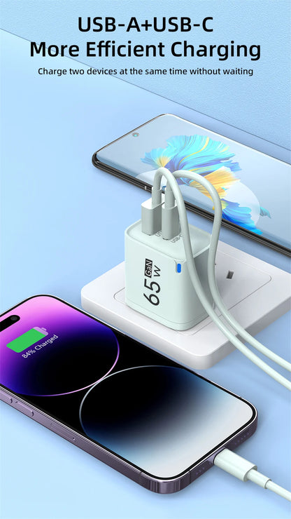 65W USB Fast Charging Charger Type C Quick Charger Portable Mobile Phone Plug EU/US/UK Wall Adapter For iPhone Samsung Xiaomi
