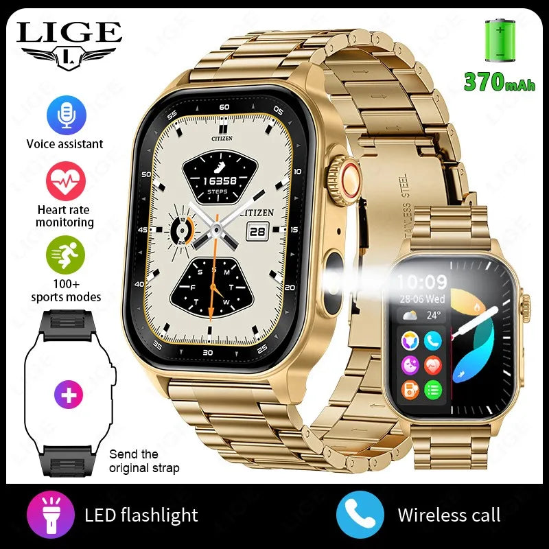 LIGE 2.01" HD Wyświetlacz Smartwatch dla Mężczyzn Kobiet Monitor Zdrowia Zegarki Sportowe Fitness AI Głos Rozmowy Bluetooth Męski Smartwatch Nowość