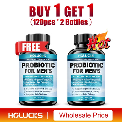 Probiotics Capsules for Men, Nutritional Absorption, Digestion, Immune Support, Prostate & Urinary Health, Reduce Bloating