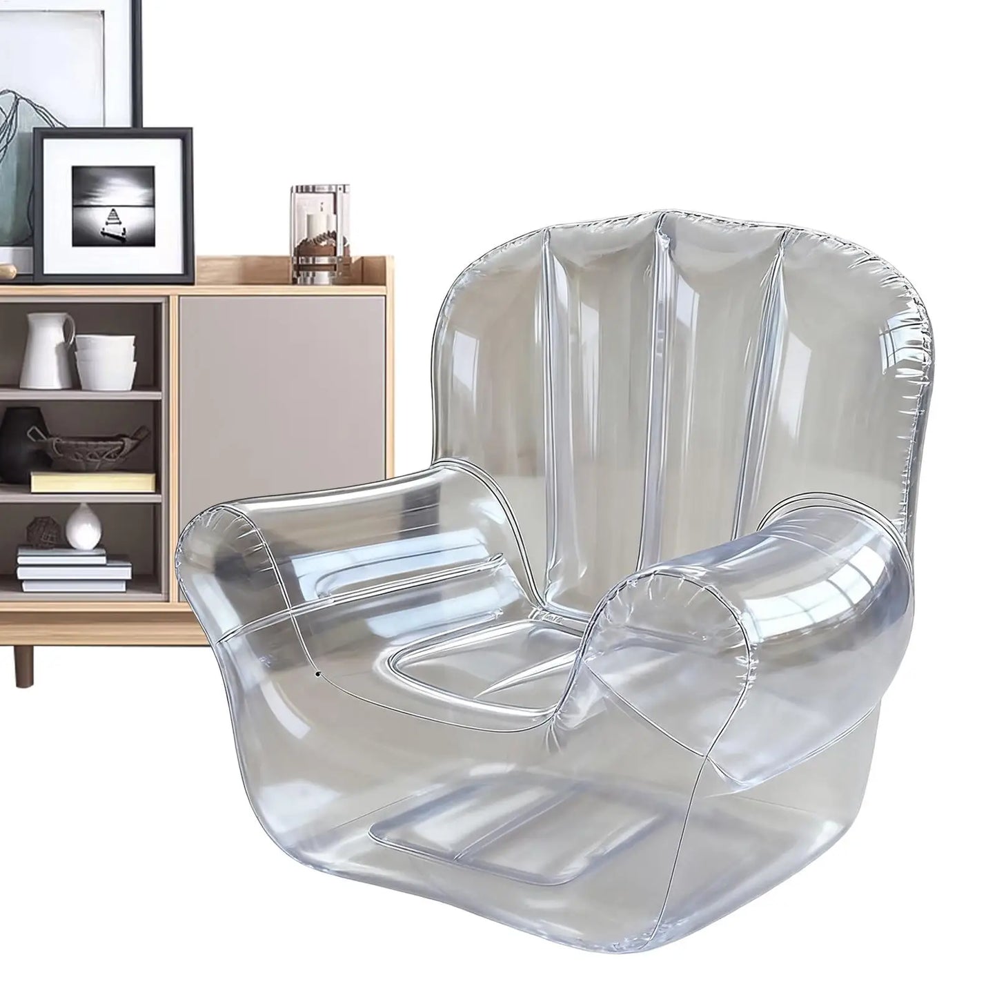 Thickened Transparent Sofa PVC Inflatable Sofa Camping Outdoor Inflatable Lazy Recliner Single Person Seat for Pool Side Bedroom