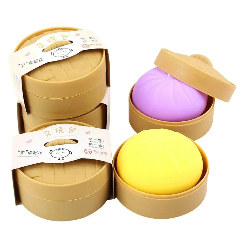 Colorful Steamer Dumpling Squishies Stress Ball Slow Rising Squeeze Fidget Toy Anti-Stress Sensory Relief for Adults Funny Gifts