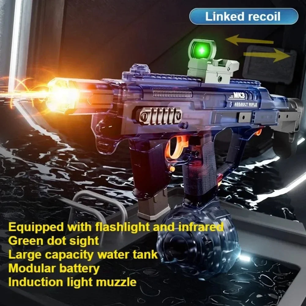 MK3 Electric Water Gun Toy Large-capacity Cool Flash Light Absorbent Water Continuous Shooting Summer Outdoor Beach Toy for Kids