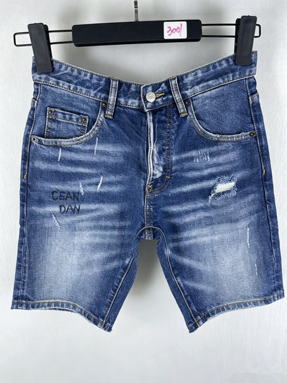 3006 Summer New Men's Jeans Washed Ripped Patch Paint Slim-fit Micro-elastic Denim Shorts Men's Black
