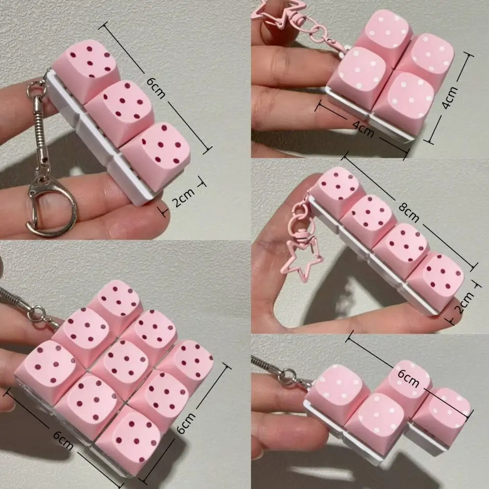 Button Keycap Fidget Keychain 3/4/6/9 Keys Stress Relief Keycap Fidget Toy Polka Dot Pattern with Lights Bag Pendants