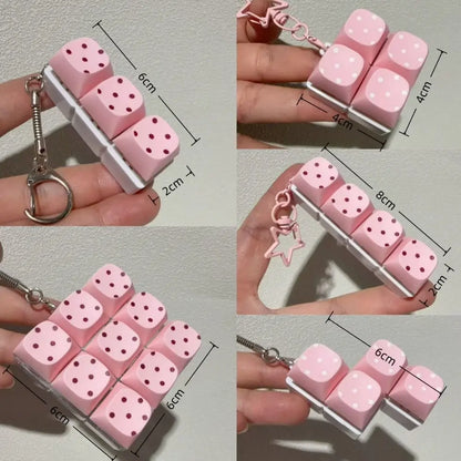 Button Keycap Fidget Keychain 3/4/6/9 Keys Stress Relief Keycap Fidget Toy Polka Dot Pattern with Lights Bag Pendants