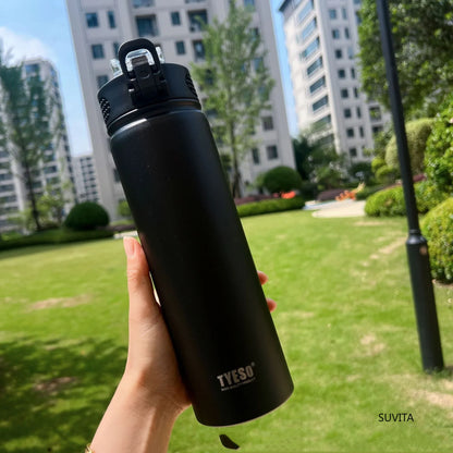 TYESO 600/750ml Thermos Water Bottle with Straw, Stainless Steel Car Thermal Sports Cup, Keeps Cold & Heat Travel Mug