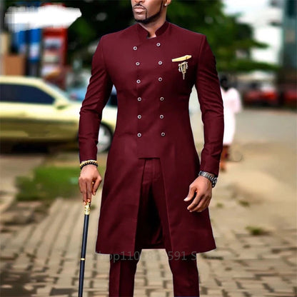 Classic Men's Suit Slim Fit Wedding Suits For Men Groom Tuxedo African Wedding Double Breasted Best Man Blazer