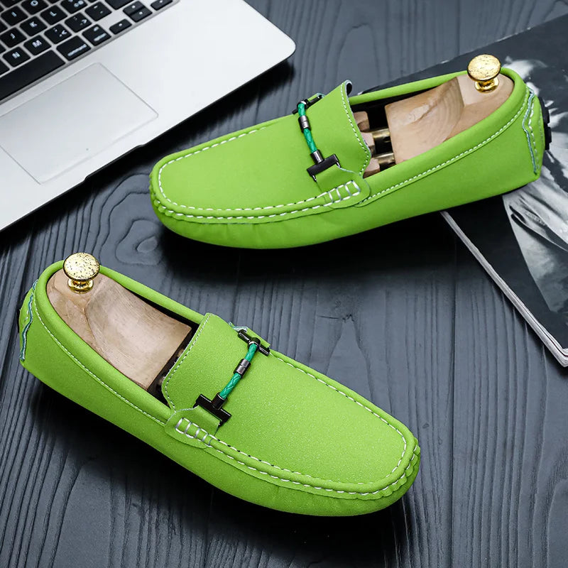 Men Yellow Suede Loafers Horse Bit Buckle Slip on Driving Shoes Casual Business Moccasins Breathable Loafers for Men