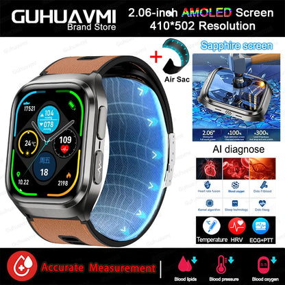 2026New Health Watch Blood Pressure Accurate Measure Smart Watches Men Uric Acid Blood Lipids waterproof Airbag Smartwatch Women