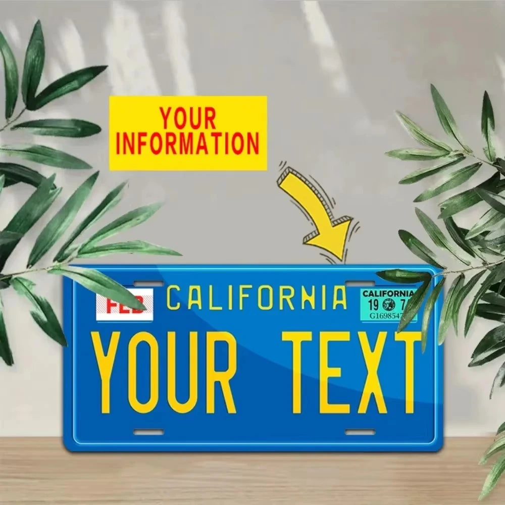 Personalized Custom California License Plate Tin Sign 30x15cm, Custom Your Own Text Name Number, Vintage Blue Aluminum Car Tag P