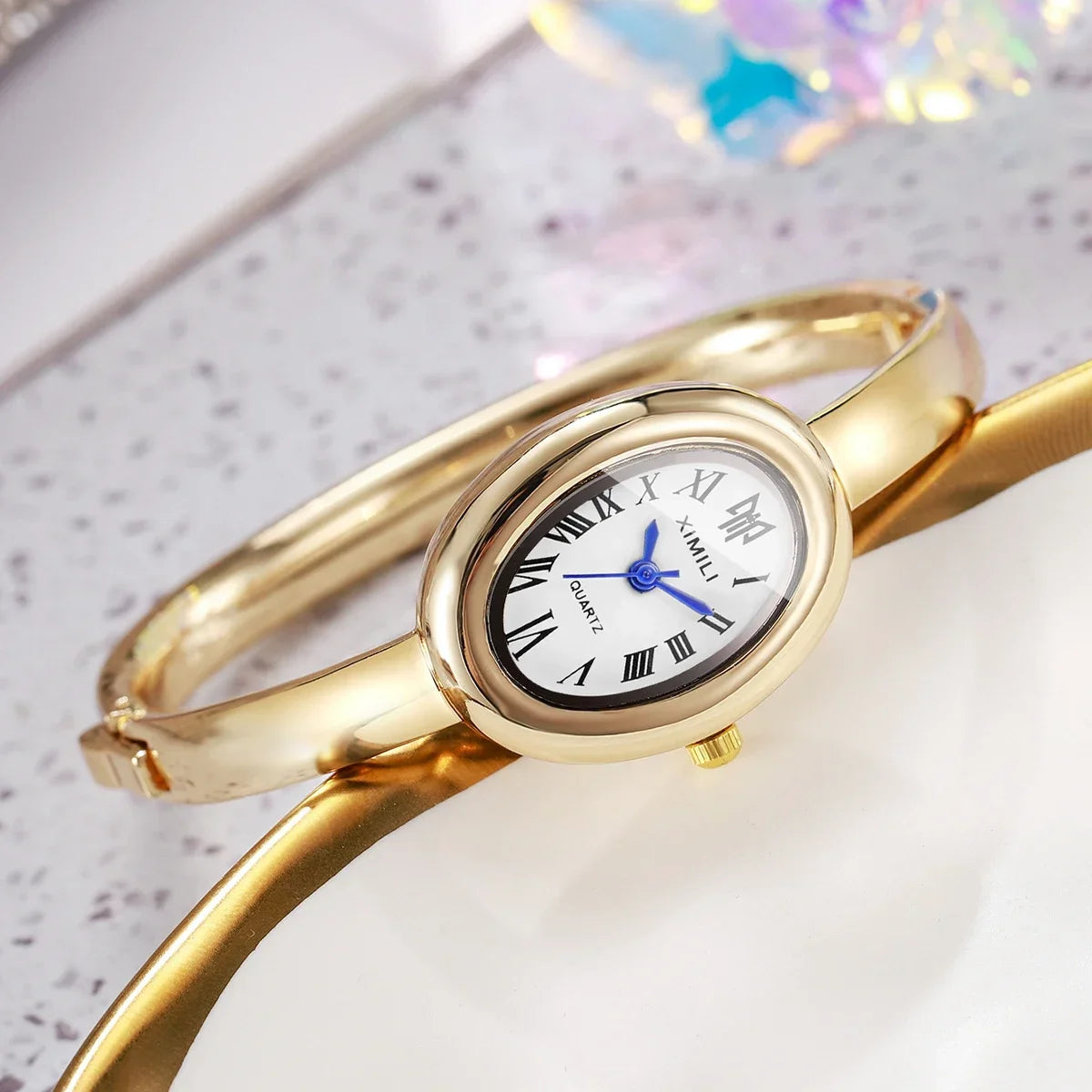 2PCS Elegant Oval Roma Dial Women Quartz Watches Set Fashion Bracelet Bangle Ladies Wristwatch Reloj Mujer Girls（Without Box）