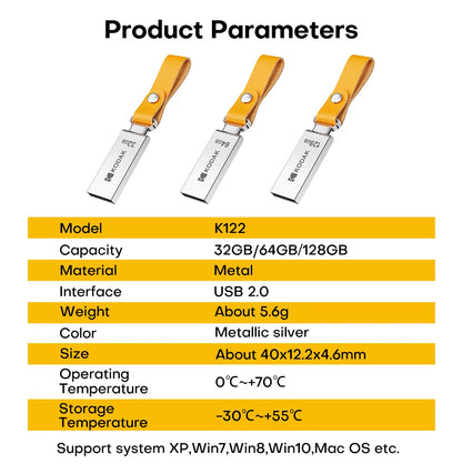KODAK K122 Mini Metalowy Pendrive USB 2.0 32GB 64GB 128GB Pamięć Flash Plug & Play Mały Kompaktowy Dysk do Laptopa PC Samochodu