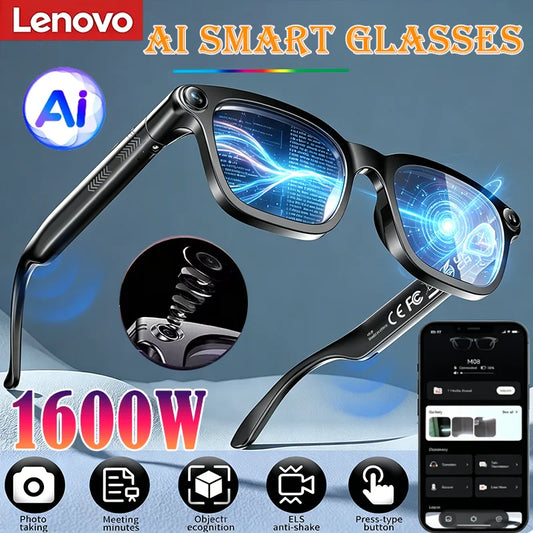Lenovo AI Smart Sunglasses 8K HD 1600W Dual Camera Real Time Translation Bluetooth Calling Audio Video Music Playback Glasses
