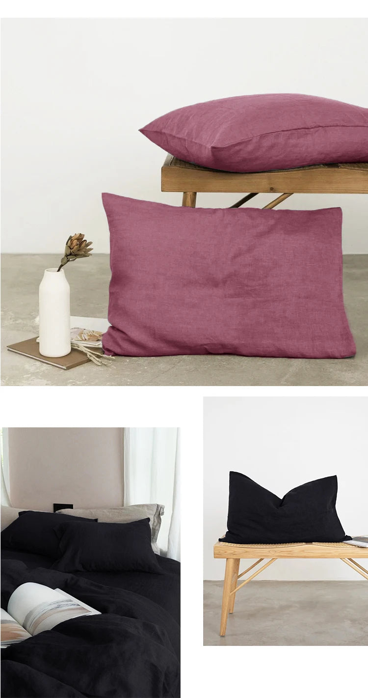 100% French Linen Soft Breathable Pillow Covers Decorative Square Throw Pillow Covers for Bed Couch Sofa Envelope Closure