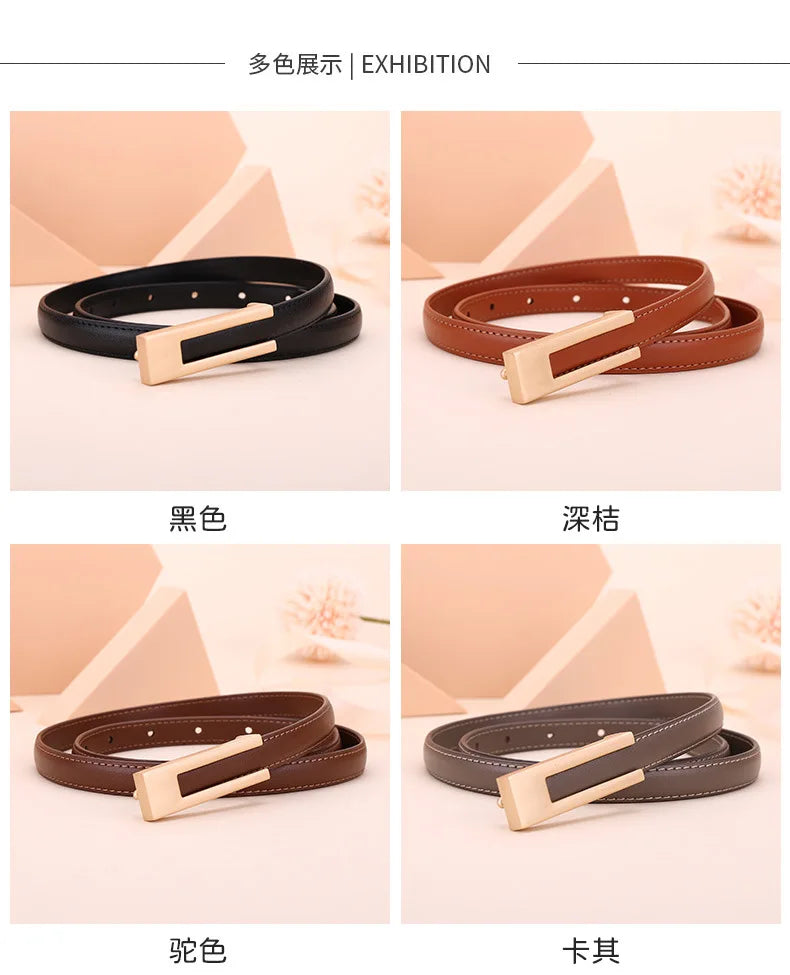 Ladies fashion cowhide leather belt; thin waist belt; versatile decoration; slimming dress; suit accessory; belt for women