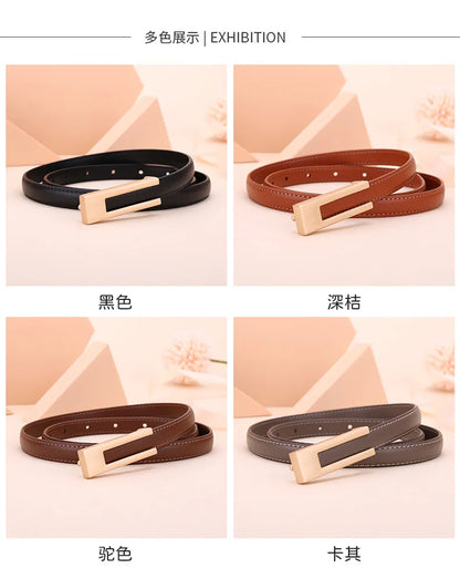 Ladies fashion cowhide leather belt; thin waist belt; versatile decoration; slimming dress; suit accessory; belt for women