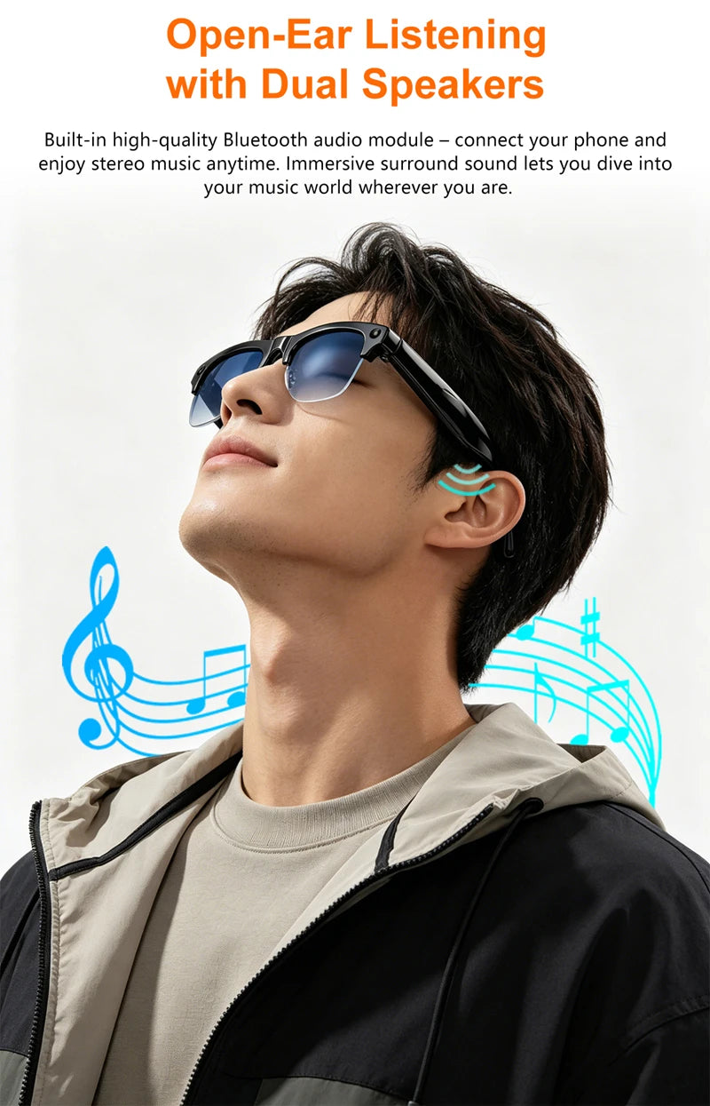 Semi-frame 1200W Pixel Camera Glasses with AI Voice Translation Smart Bluetooth Features Includes 3 Lense Travel Office