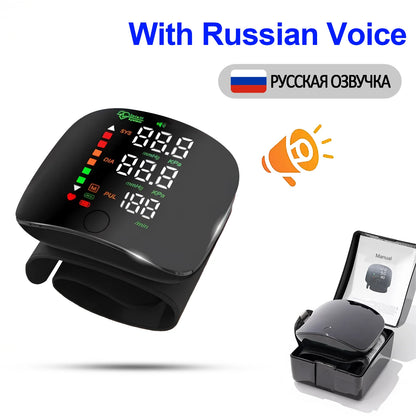 Wrist Blood Pressure Monitor Medical Russian / English Voice Digitlal Tonometer Health Sphygmomanometer Rechargeable Tensiometro