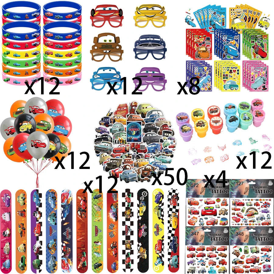 Cars Lightning McQueen Birthday Tableware Set Paper Cups Plates Tablecloth Napkins Banner Gift Bags Festive Event Essentials