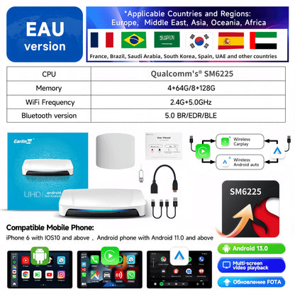 CarlinKit Wireless Carplay TV Box Smart 8+128G Android Auto AI Box  HDMI Output Android 13 Video Adapter For Youtube Kia IPTV