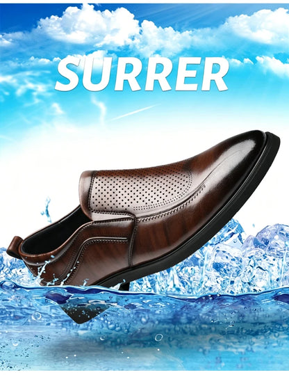 Men's Summer Breathable Comfortable Loafers British Business Formal Derby Shoes Hollow out Design Leather Shoes for Men-SJ2501-1