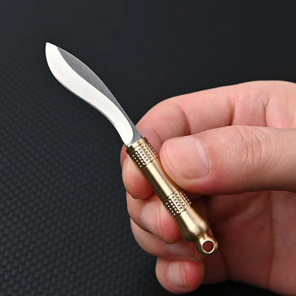 Portable Mini Knife Brass Wood Unboxing Hollow Blade EDC Fixed Blade Leather Cover Cutter Outdoor Surivival Tools Gift