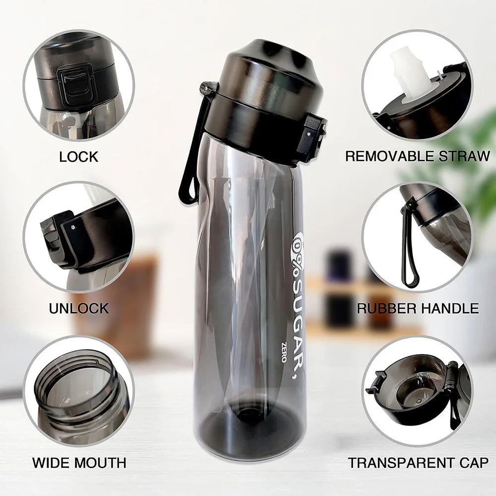 Flavored Water Bottle 650ml Sports Alr Up Drinking Bottle 7 Fruit Fragrance Pods Water Cup for Outdoor Camping Fitness Fashion