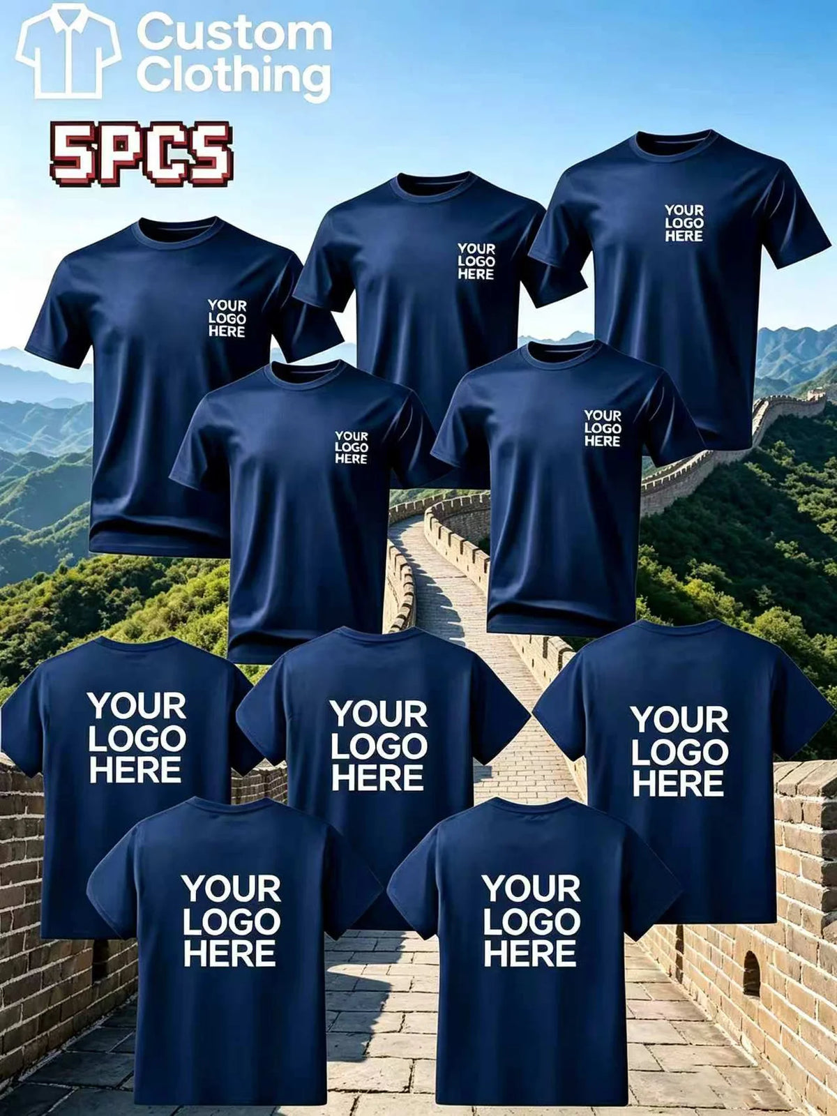5-Piece Custom Quick-Drying T-Shirts with Logo, Photos and Text. Breathable Training Short-Sleeved Shirts