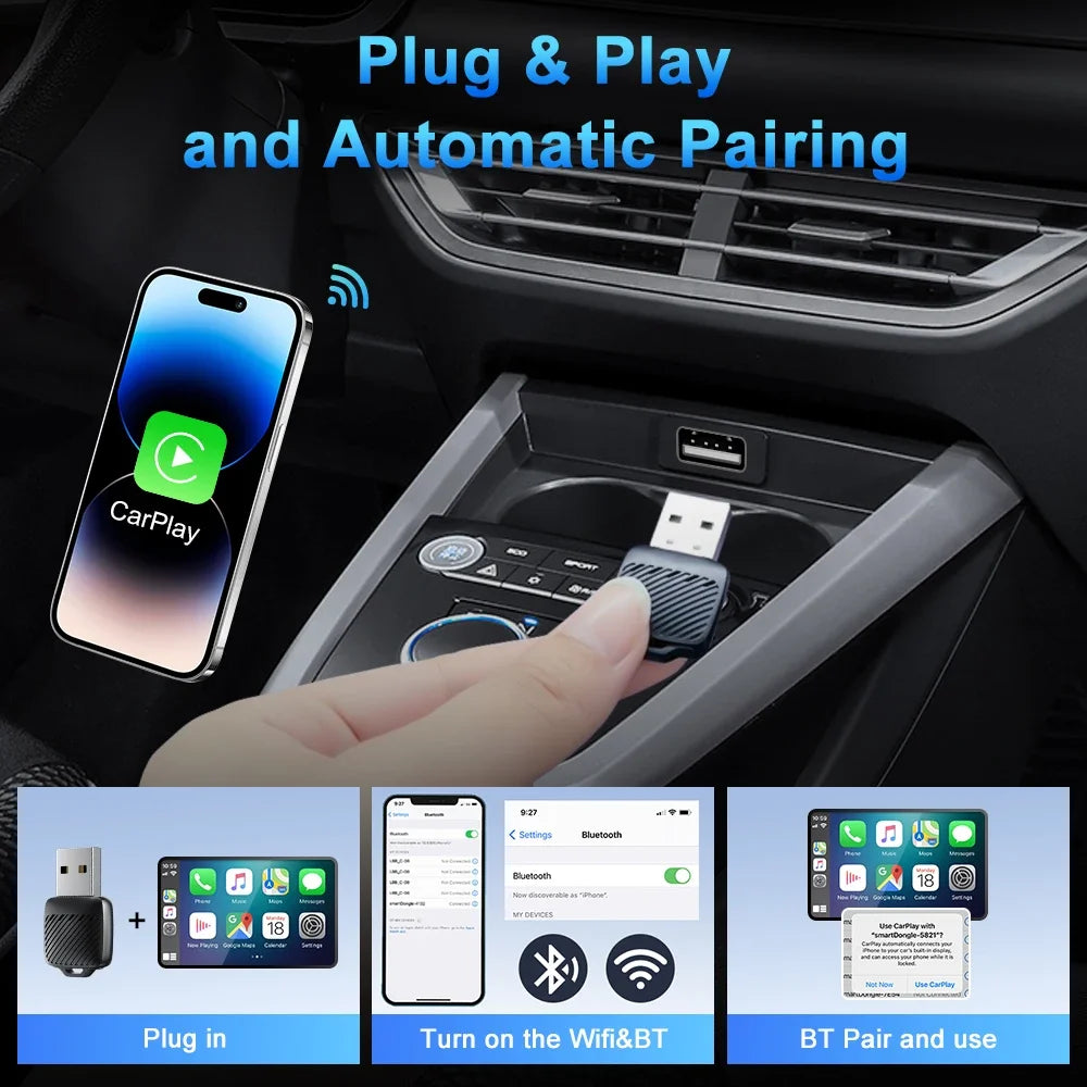 2 in 1 Wired to Wireless Car CarPlay Adapter Android Auto AI Box Plug & Used for OEM Wired CarPlay AA Navigation System