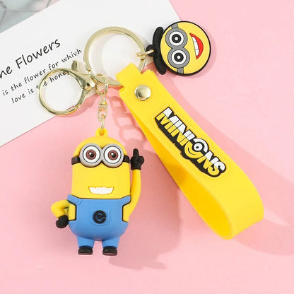 1/3/7/14PCS New Popular Anime Minions Keychain Cartoon PVC Children Toy Gift Cute Key Ring School Bag Pendant Car Key Chain