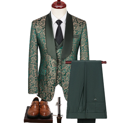 Spring 2025 Men's British Style Business Casual Three-Piece Suit Vest Trousers High-Density Jacquard Wedding Dress