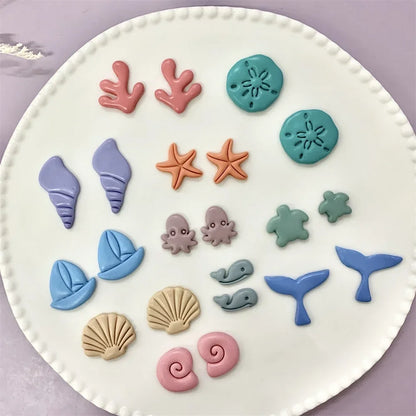 Octopus/Whale/Turtle/Coral/Starfish/Fish Tail/Conch/Shell Shaped Ocean Animal Clay Cutters Summer Beach Cutting Mold for Earring