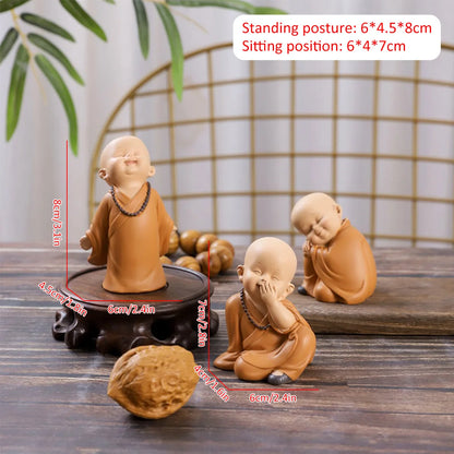 Mini Little Monk Statue Resin Monk Figurine Cute Buddha Monk Statue Decoration Home Living Room Desktop Ornament Children's Gift