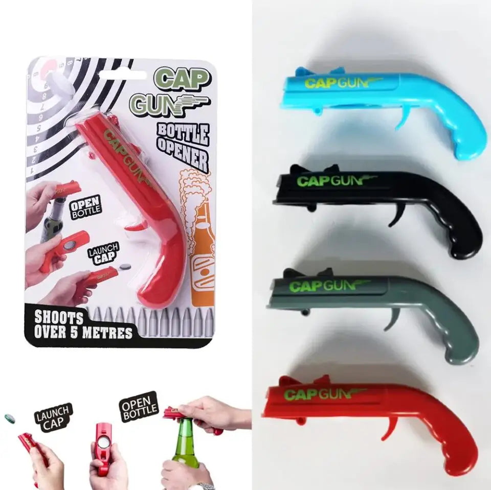 Creative Beer Bottle Opener Spring Cap Catapult Launcher Gun Shape Bar Tool Drink Opening Shooter Can Opener Kitchen Gadget Tool