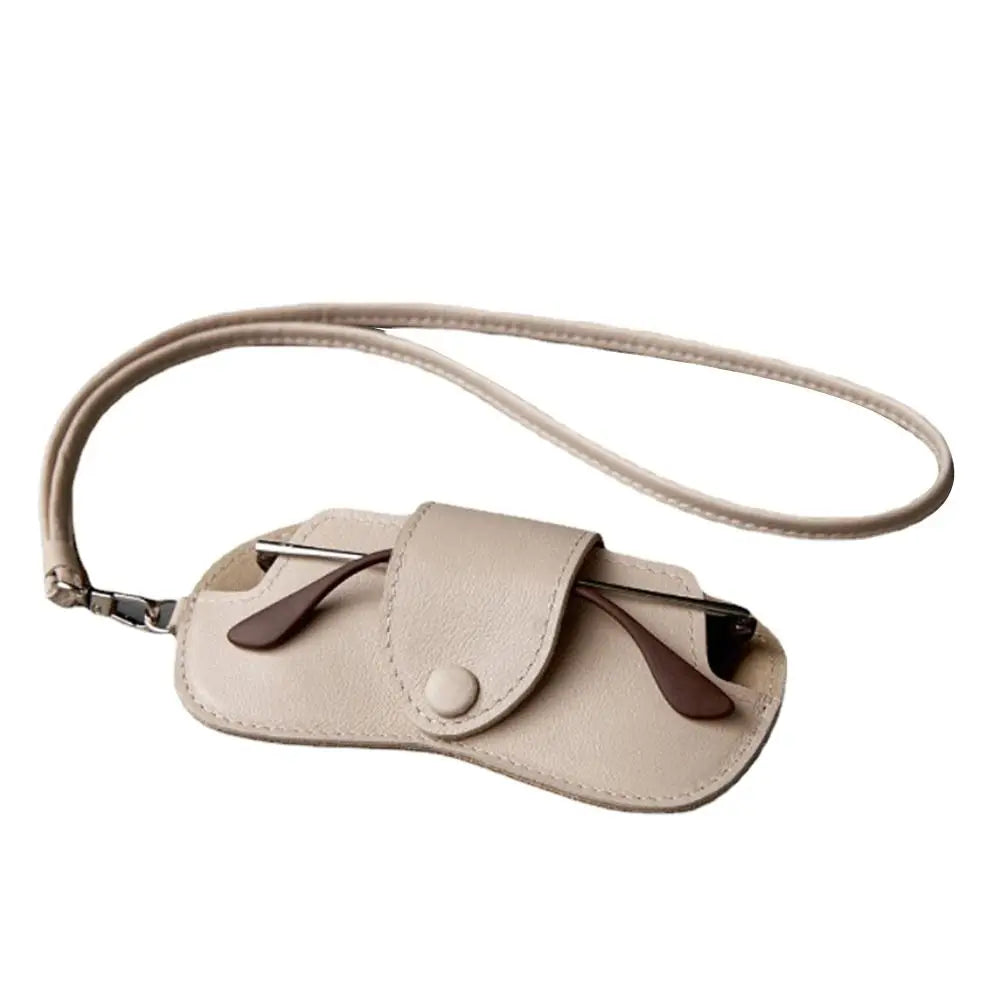 PU Leather Sunglasses Storage Bag with Lanyard Solid Color Sunglasses Pouch Portable Durable SunGlasses Holder