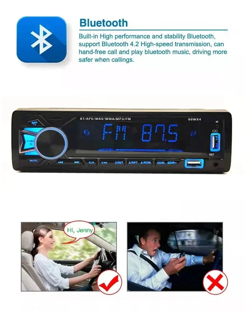 12V 1din Car MP3 Player Dual USB Bluetooth Stereo Radio Audio FM TF AUX IN Receiver in Dash Multimedia Player with remote