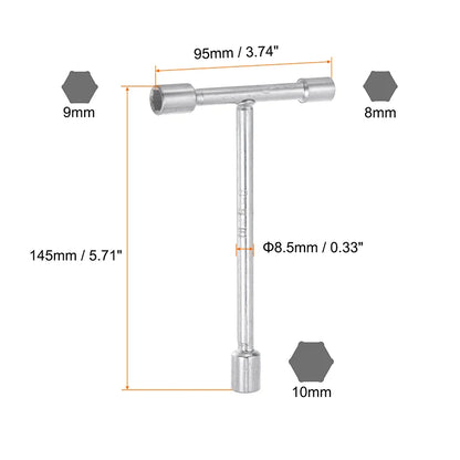 Uxcell T Handle Bicycle 3 Way Wrench 8mm 9mm 10mm 12mm 14mm 17mm 19mm Socket Spanner for Cycling Repair Wrenches Hand Tools