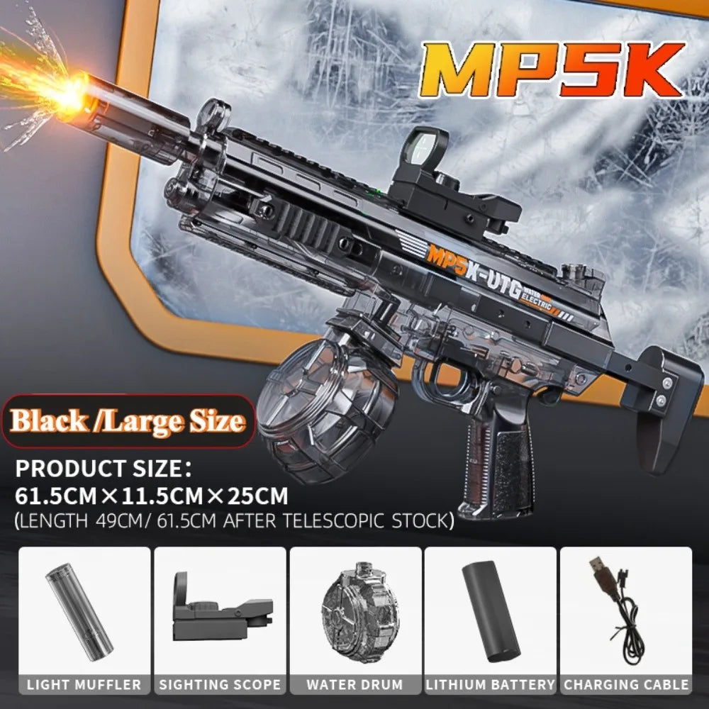 MP5K Full Automatic Water Gun Toy with Retractable Stock Linked Recoil Mechanism Water Pistol Summer Outdoor Beach Shooting Game