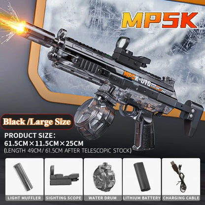 MP5K Full Automatic Water Gun Toy with Retractable Stock Linked Recoil Mechanism Water Pistol Summer Outdoor Beach Shooting Game