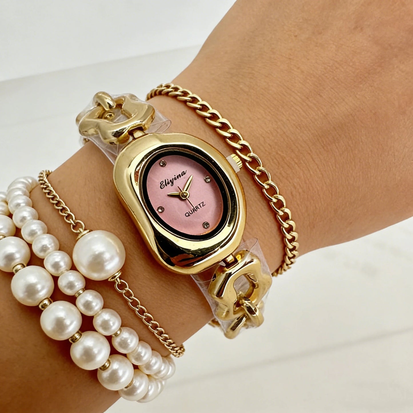 Casual and Fashionable Women's Student Watch, Half-Moon-Shaped Quartz Watch, Simple Chain Bracelet-Style Wristwatch, Versatile for Everyday Use