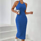 2026 Women's Crew Neck Solid Sleeveless Spaghetti Strap Dress Knit Ribbed Longline Slim-Fit Casual Sports Tank Dress Y2k Clothes
