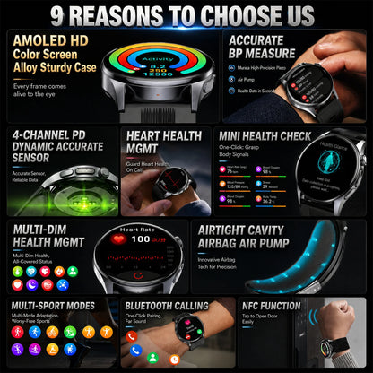 2026 New Nursing Grade Air Pump Airbag Smart watch Cuff Blood Pressure Detection ECG+PPG Multi Health Monitoring Smart Watches