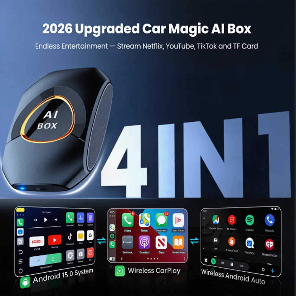 CarRocket Android 15.0 System AI Box Wireless CarPlay & Auto Adapter 4K Video Support Compatible with Factory CarPlay & Android