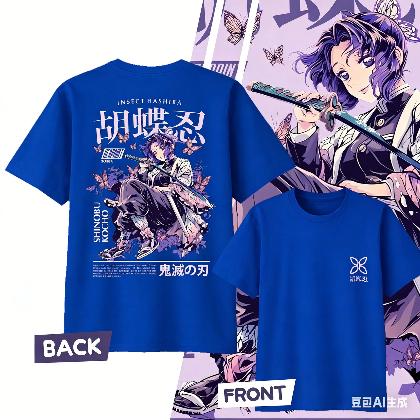 Demon Slayer Kochou Shinobu Pure Cotton T-shirt for 2026 Summer Kids/Men's/Women's Fashion Casual Cosplay Short Sleeved T-shirt