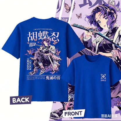 Demon Slayer Kochou Shinobu Pure Cotton T-shirt for 2026 Summer Kids/Men's/Women's Fashion Casual Cosplay Short Sleeved T-shirt